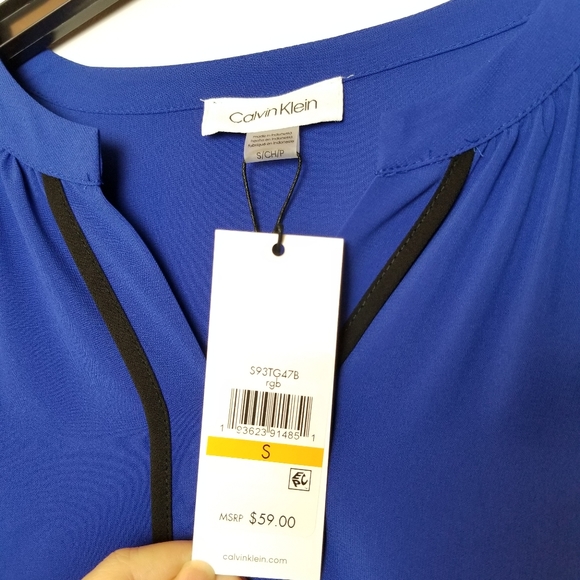 Calvin Klein Blue Blouse S NWT - Picture 7 of 10